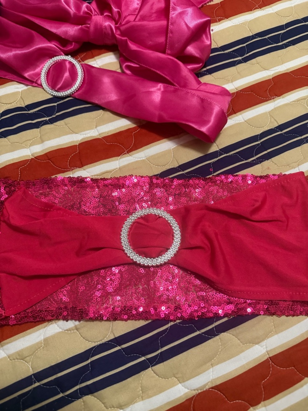 Fuchsia Sequin Bandeau with Rhinestone Buckle and Satin Ribbon With buckle